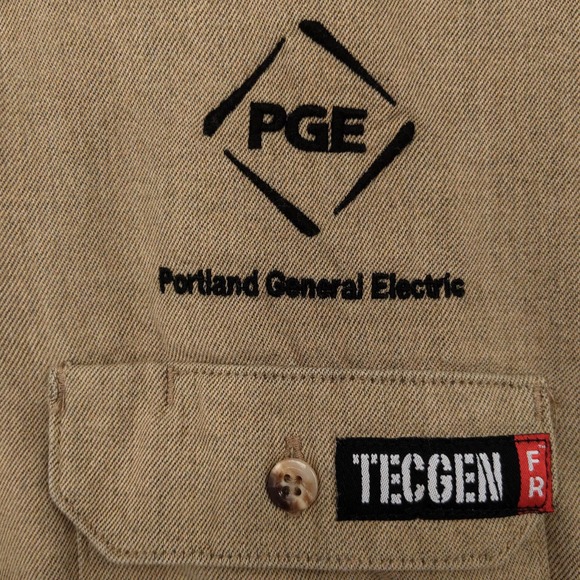 PGE Flame Resistant Work Uniform Shirt Collared Long Sleeve FRMC Khaki Men's XL - Picture 2 of 6